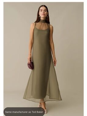 Sleeveless Sheer-Overlay Maxi Dress in Olive